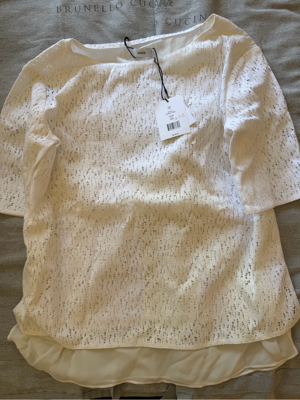 Vince Textured Short-Sleeve Layered-Hem Top